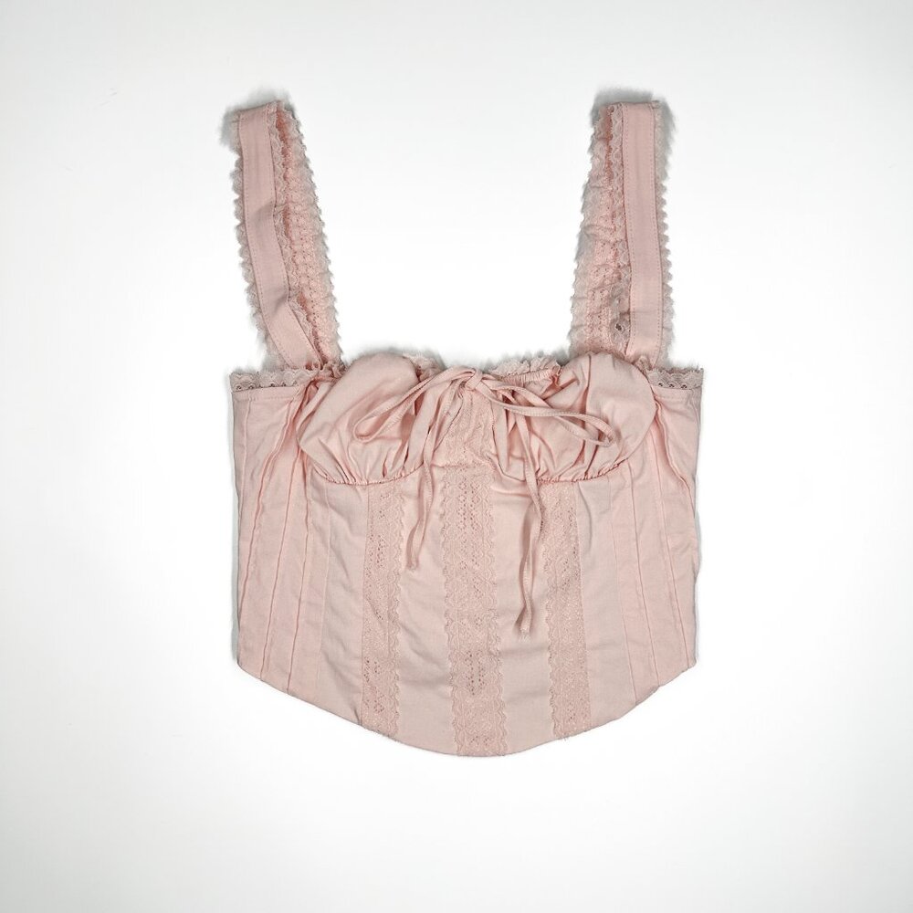 Vintage Y2K Beverly Beck Pastel Pink Bustier Crop Top Coquette Lace Sexy